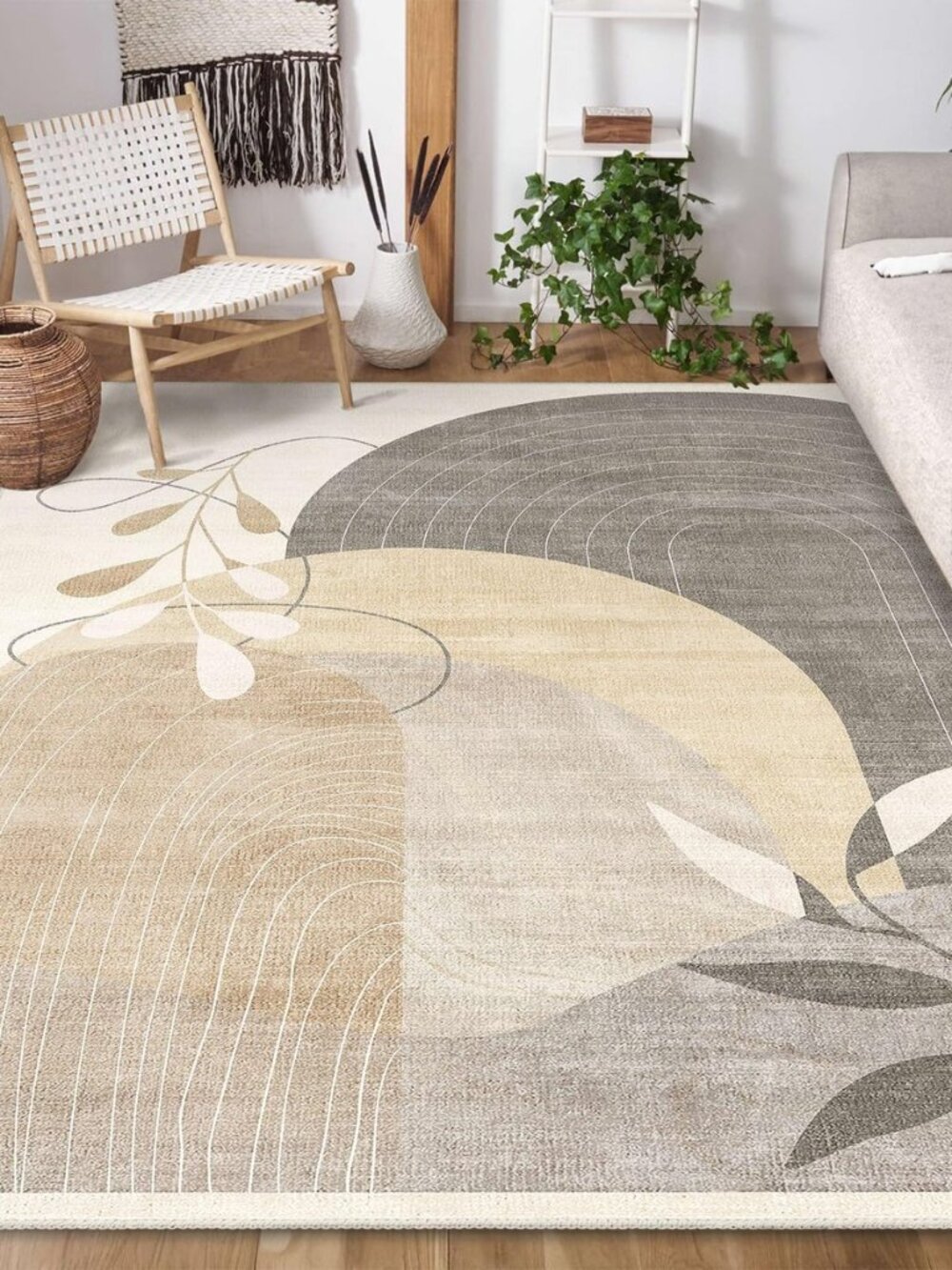 5x7 Area Rugs Washable Low Pile Non Slip Mid Century Modern Large